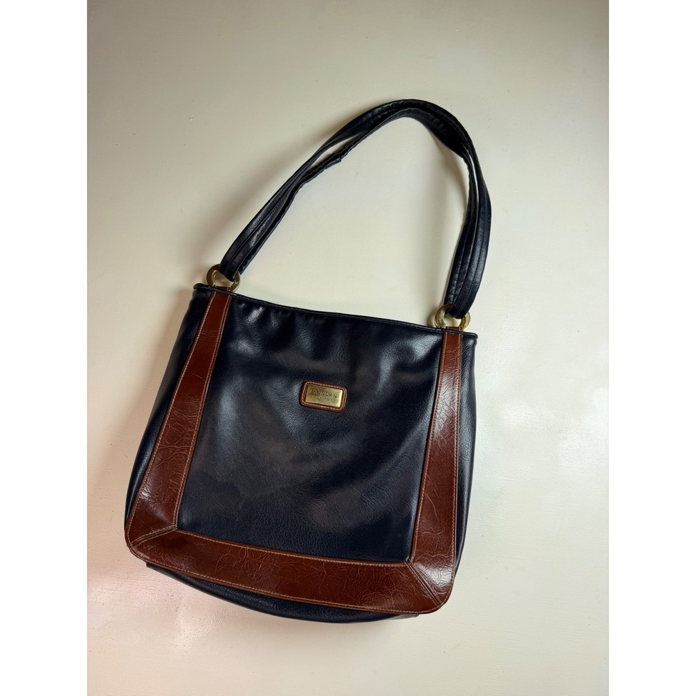 Y2K Mondani Shoulder Bag Women Medium Navy Blue Excellent‎ Two Tone Faux Leather